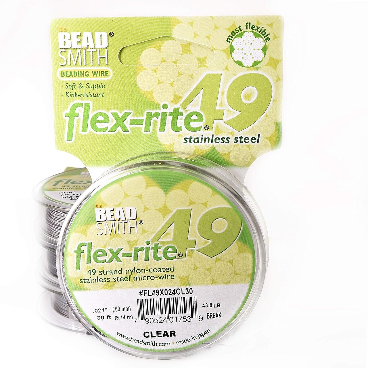 The Beadsmith Flex-Rite Wire – 49 Strand, Nylon Coated, Stainless Steel Beading Wire – Clear Color, .024” Diameter, 30-Foot Spool – Flexible Wire for Necklace, Bracelet and Jewelry Making